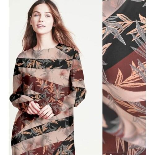 140cm wide leaf printed silk fabric meter digital printing silk crepe de chine fabric shirt dress fabric wholesale silk cloth