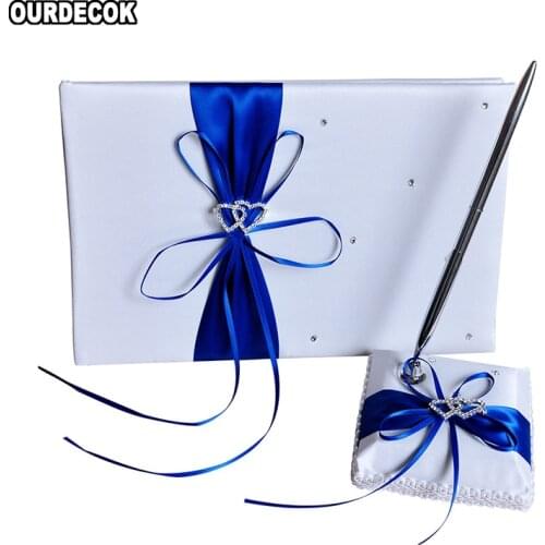 2Pcs/set Wedding Satin Signature Book Pen Set Rhinestone Bowknot Pearl decor Wedding Party Products Supply