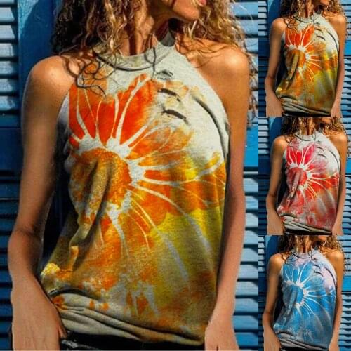 2021 summer new free freight womens top womens fashion casual loose print sleeveless neck vest топик женский