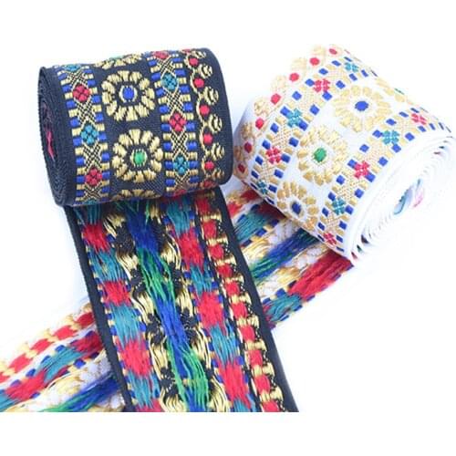 4.5cm Fashionable Jacquard Polyester Webbing Ethnic Style Ribbon Geometric Jacquard Webbing DIY Clothing Waist Belt Lace Fabric