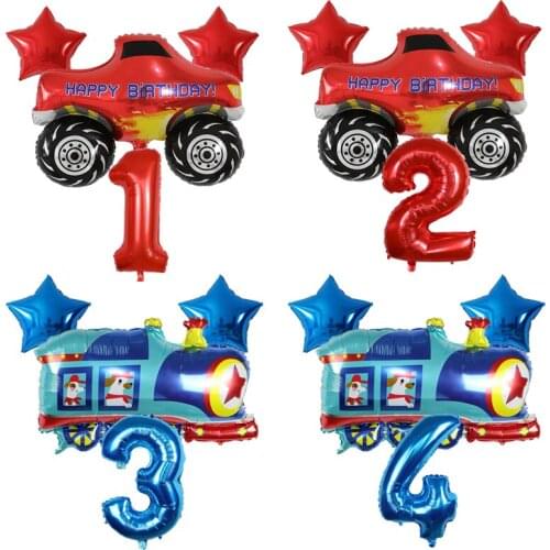 4pcs Pickup Truck train Birthday decrorative balloons 30inch Number 1 2 3 4 5 6 Balls Childrens Toys Party Decorations Supplies