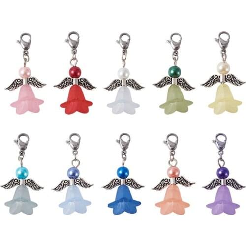 40pcs/box Angel Pendants Alloy Wing Beads Glass Beads Stainless Steel Lobster Claw Clasps for Jewelry Making KeyChain