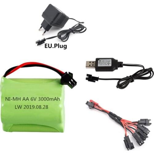 SM Plug) Ni-MH 6v 3000mah Battery + USB Charger For Rc toys Cars Tanks Robots Boats Guns 5* AA 6v Rechargeable Battery Pack
