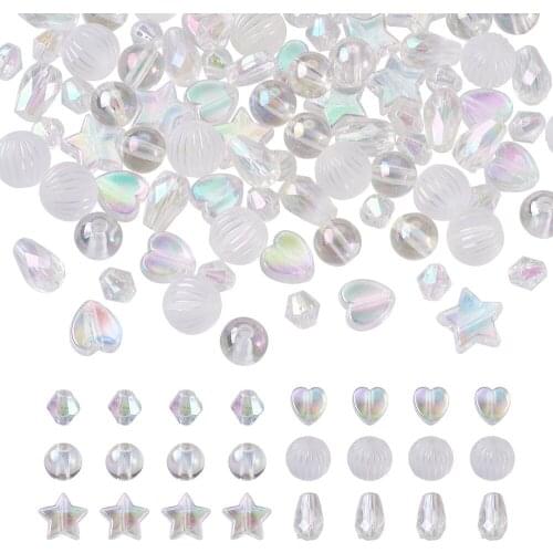 600pcs Transparent Acrylic Beads AB Color Plated Clear Star Heart Round Bead Charms for DIY Jewelry Craft Making Bracelet Supply