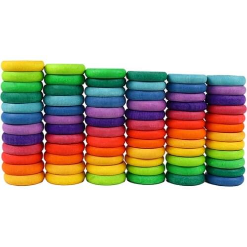 72/Set Multicolor Wood Round Block Donut Pie Shape Block Stacking Counting Stacker Puzzle Baby Creative Building Toy Home Decor