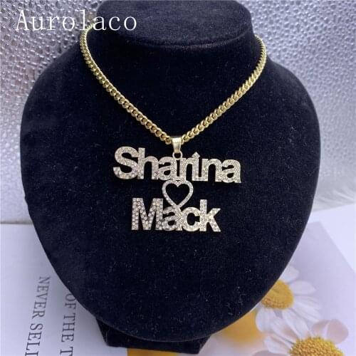 AurolaCo Custom Name Necklaces with Rhinestone Pendant Letters Necklace for Women Personalized Chain Jewelry Gift