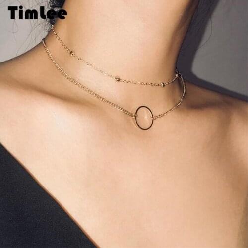 Timlee N055 Free shipping Simple Generous Round Geometry Copper beads Metal Necklaces Originality Jewelry Wholesale