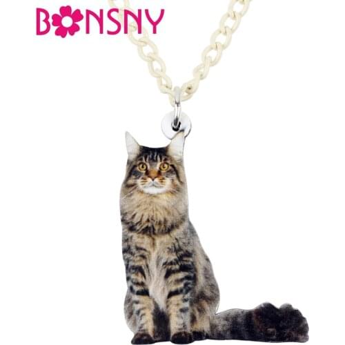 Bonsny Acrylic Fluffy Sitting Cat Necklace Pendant Chain Choker Fashion Animal Jewelry For Women Girls Ladies Teens Novelty Gift