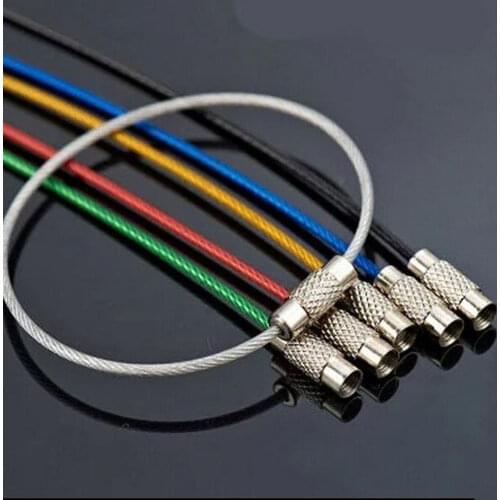 10Pcs Colorful EDC Keychain Stainless Steel Carabiner Key Holder Outdoor Tools Wire Keyrings Cable Rope Screw Locking Key Chain