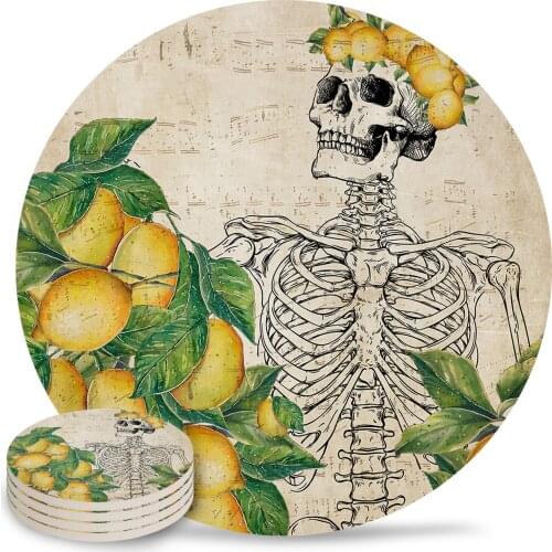 Skull Lemon Retro Coasters Coffee Table Decor Kitchen Accessories Ceramic Coaster Dinning Table Decoration Placemats