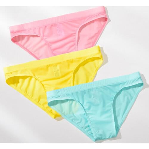 Breathable Men Briefs Ultra-thin Transparent Seamless Underpants Low-Rise Ice Silk Sexy Men Panties Elastic Underwear Slip Cueca