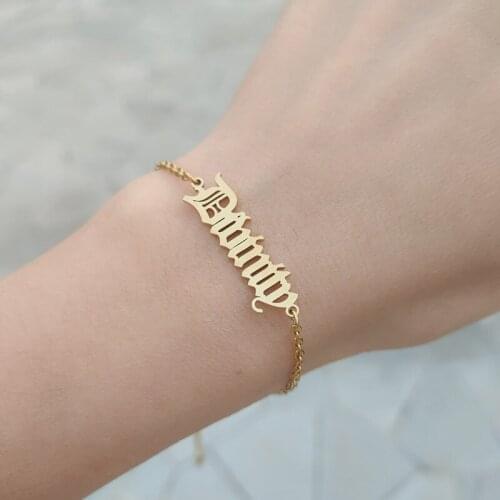 Gothic Jewelry Custom Personalized Name Bracelet For Women Men Old English Bangle Stainless Steel Pulseras Friendship Gift