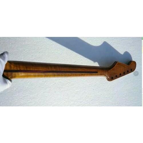 Tiger Flame Maple Guitar Neck 21 Fret 25.5inch Dark Yellow Pearl Dot Inlay DIY