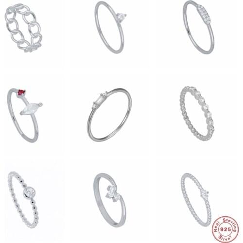 GS 925 Sterling Silver White Zircon Beads Rings For Women Moon Sun Pattern Twist Chain Circle Rings Party Fine Jewelry Gift