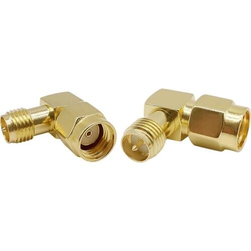 2Pcs/Lot Right Angle RP SMA Antenna Connectors Gold Plated RP SMA Male Plug to RP SMA Female Jack RF Coaxial Coax WIFI Adapter