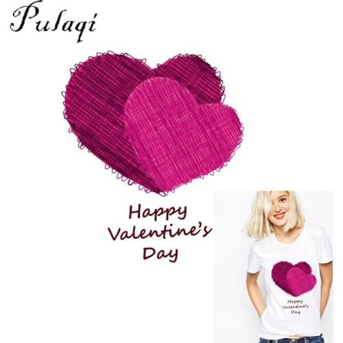 Pulaqi Lovely Heart Stickers for Lady Girl Clothing Cartoon Heat Transfer Hot Press Paper Iron On Washable T-shirt Patches B