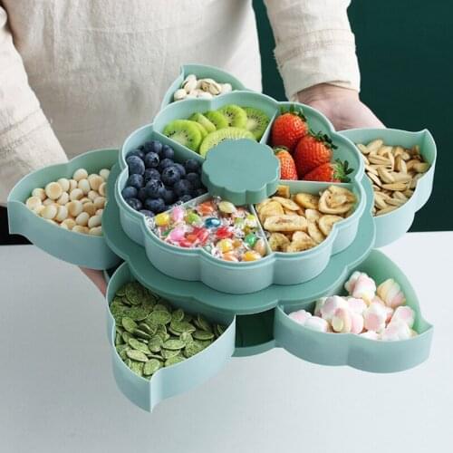 Creative Layers Snack Box Candy Plates Lazy Fruit Dish Double Petal-shape Rotating Trays Box Dried Fruit Storage Organizer Box