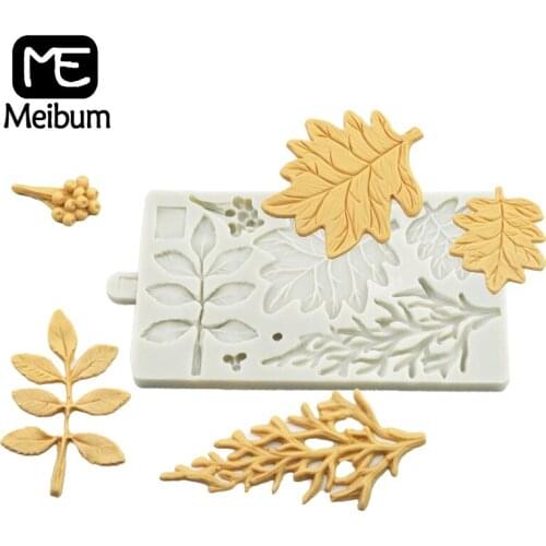 Meibum Halloween Branches Berries Pumpkin Defoliation Fondant Cake Mold Leaves Pattern Sugar Craft Silicone Decorating Mould