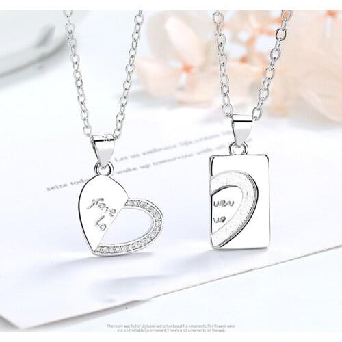 Fashion Couple S925 Silver Color Simple Love Square Pendant Two-in-One Pendant Necklace Love Anniversary Gift X129