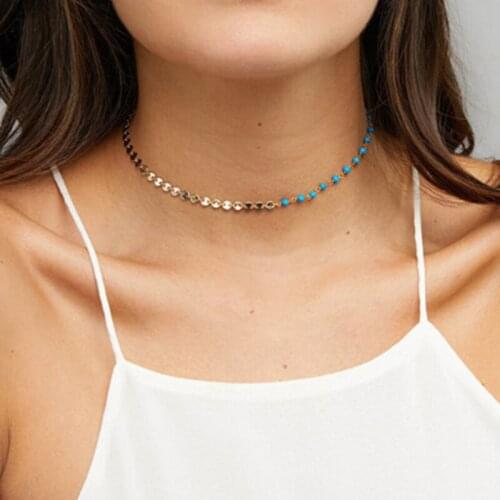 Fashion Jewelry Choker Necklace Stone Bead Coin Chain Choker for Women Gift