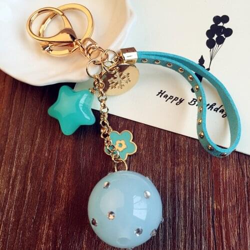 Trendy Acrylic Round Ball Keychain Bag Pendant Cute Star Car Key Ring Cartoon Candy Color Key Chain Women Trinket Gift Ornaments