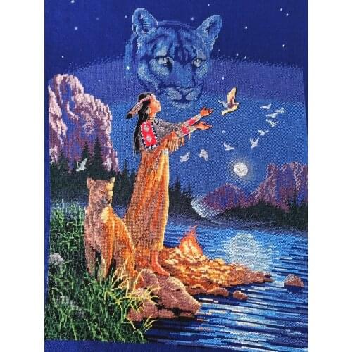 14/11/18ct diamond blue Lovely Counted Cross Stitch Kit Hidden Spirits Animals Tiger Birds Moon Lake at Night dim 35055