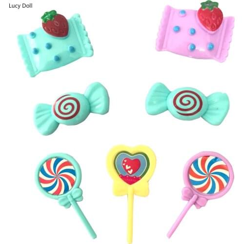 NK 7 Items/Set Doll Mininature Food Suger Cute Lollipop Cake Dessert For Barbie Accessories For Kelly Doll House DIY Toys 55F 9X