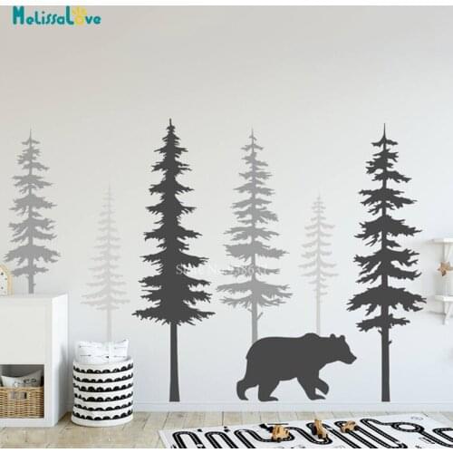 Pine Tree Wall Decals Large Bear Nature Sticker Nursery Kids Room Decor Home Decal Removable Vinyl Wall Sticker BB032