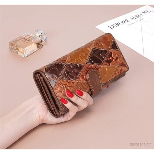 Cobbler Legend Genuine Leather Purse Coin Long Wallet For Women Lady Luxury Phone Money Patchwork Vintage Female Print Clutch