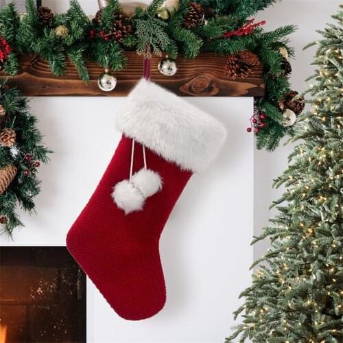 Newest Arrival Christmas Stockings Rustic Pompom Hanging Stockings with Faux Fur Cuff for Home Dor