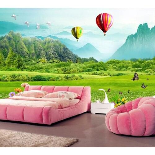 Papel de parede Fresh meadow mountain hot air balloon 3d wallpaper,living room bedroom sofa TV backdrop wall papers home decor