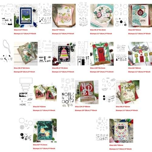 Stamps With Coordinating Dies Christmas Petal Foliage Ornament Wishes Words Banner Cabinet House DIY Scrapbooking New #22