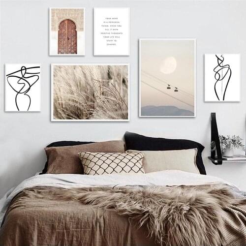 Scandinavian Decoration Sunset Nature Landscape Poster Old Door Canvas Art Print Nordic Style Wall Picture Painting Home Decor