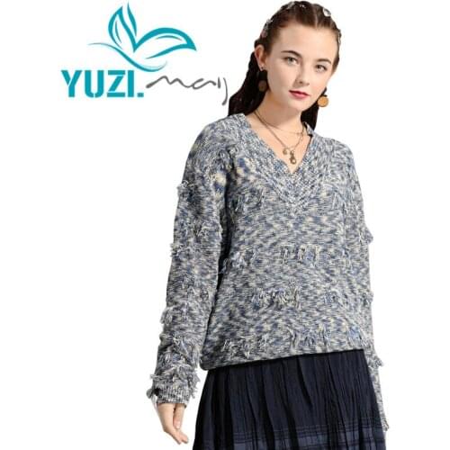 Sweater Women 2019 Yuzi.may Boho New Cotton Wool Women Pullover V-Neck Loose Pullovers B9295 Sweaters