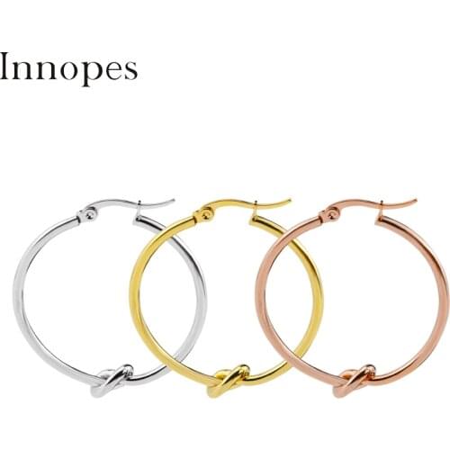 Innopes Korean fashion hoop earrings stainless steel large round hyperbole gold earrings titanium steel jewelry best gift