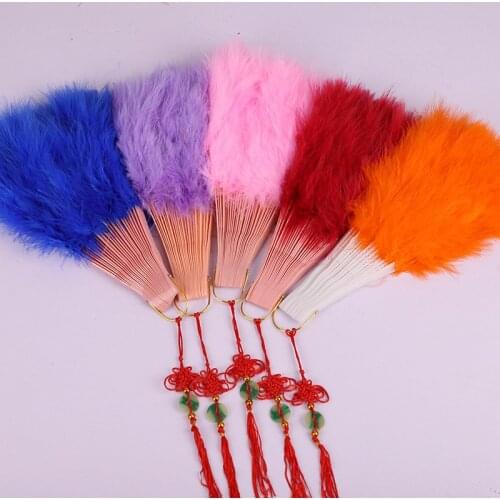 High quality 1pcs fluffy feather hand fan dance stage show props wedding party Goose feather fan Belly Dance decoration