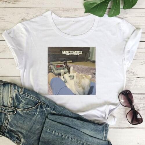 Japan 90s Funny Family Computer T Shirt Harajuku Ullzang Cat Tshirt Aesthetic Anime Women Female T-shirt Kawaii Tops Tee