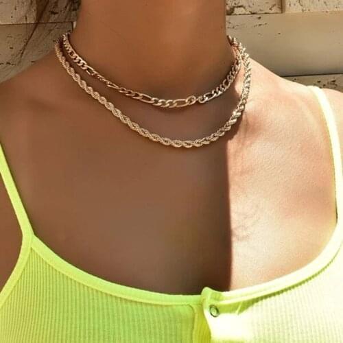 YWZIXLN Trend Jewelry Geometric Twisted Rope Chain Multi-layer Necklace Unquie Women Fashion Necklace Wholesale N0209
