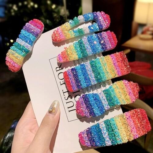 2021 New Girls Star Sequins Rainbow Cute Hairpins Children Sweet Hair Clips Barrette Hair Ornament Fashion Hair Accessories
