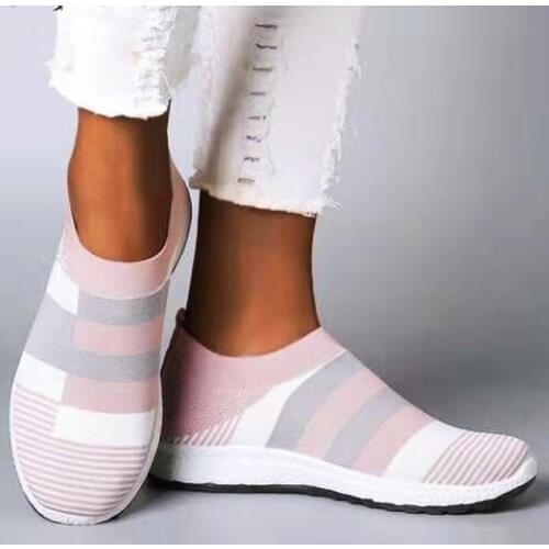 Large Size Summer Slip-on Sock Shoes Women Sneakers Light Sport Shoes Sports Women Running Shoes Woman White Pink Knit GMB-1641