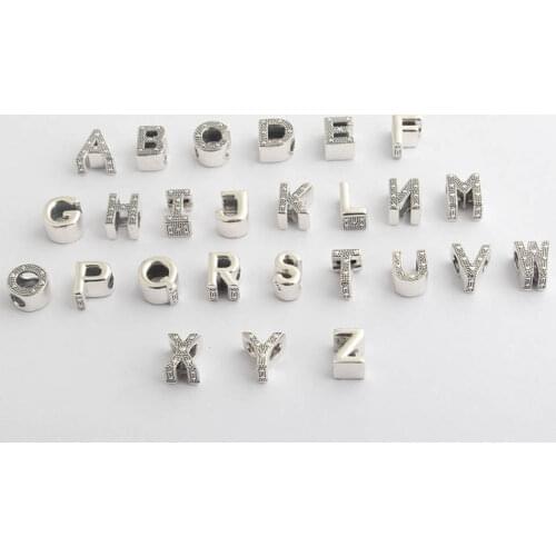 A-R Authentic S925 Charm Alphabet 26 Letters Beads fit Lady Bracelet Bangle Clear CZ DIY Jewelry