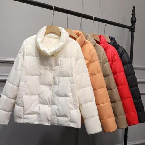 Women Light Down Jacket Simple Casual Solid Color Short Outwear Autumn winter Coat Female New 2021 Fashion White duck down Coat