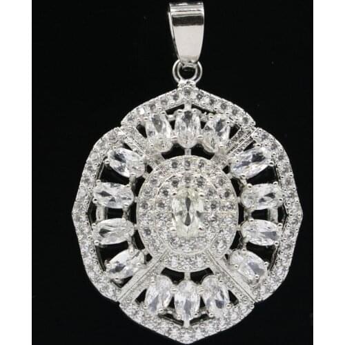 42x28mm Anniversary Silver Pendant for Women Created Violet Tanzanite Bright ZIrcon Fine Jewelry