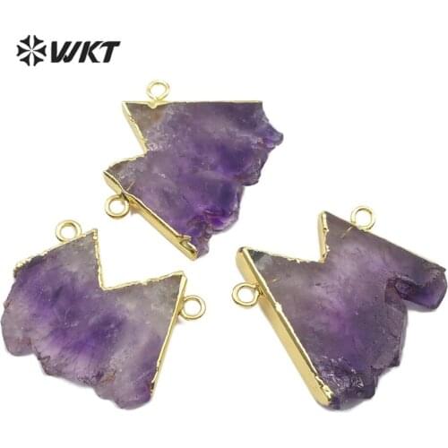 WT-C278 Beautiful Natural Purple Druzy stone Connector For Necklaces 18K Metal Plated Irregular shape jewelry Making