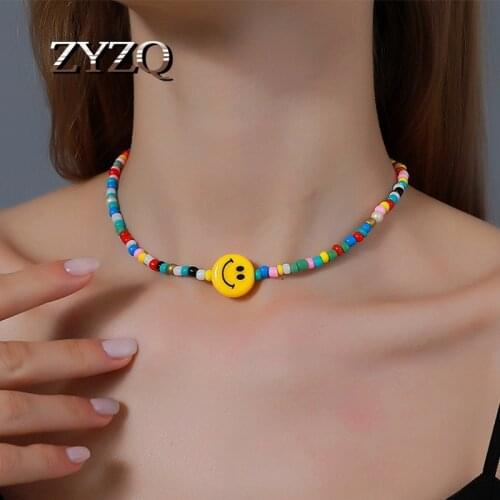 ZYZQ Cartoon Cute Smiley Women Necklace DIY Color Resin Beaded Necklace Romantic Christmas Gift For Girlfriend