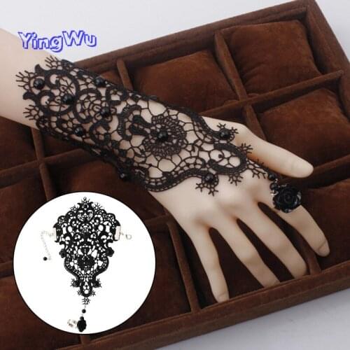 1pc Handmade Bride Bridal Wedding White Flower Rose Lace Ribbon Bracelet & Adjustable Ring Set Slave Glove Wristband