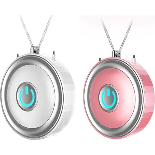 2 Set Mini Air Purifier Wearable Air Purifier Necklace USB Air Cleaner Personal Negative Ion Generator, White & Pink