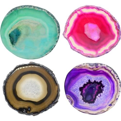 4 pieces Tea House Embellishments Agate Slices Polished Irregular Crystal Quartz Stone For DIY Pendant Charms Mixed Colors