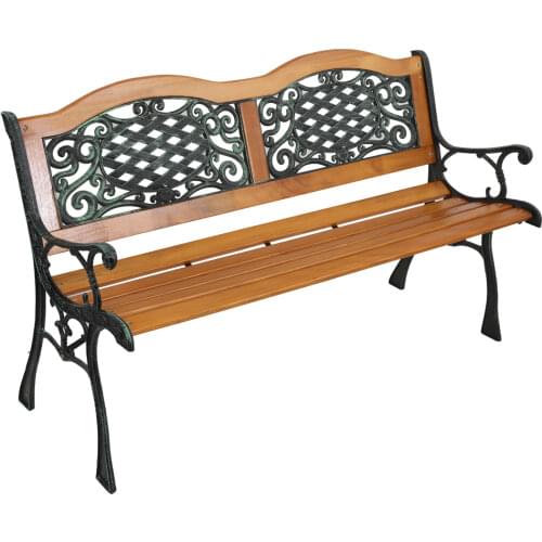 49in Outdoor Patio Garden Bench Chair Park Seat Furniture Hardwood Slats Cast Iron Frame Easy to Assemble Clean U.S. Stock