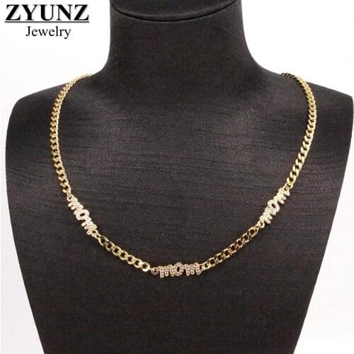 6PCS, Vintage CZ Pave Mom Curb Chain Choker Necklaces For Women Gold-color Mom Charms Necklace 2021 NEW Jewelry Gift